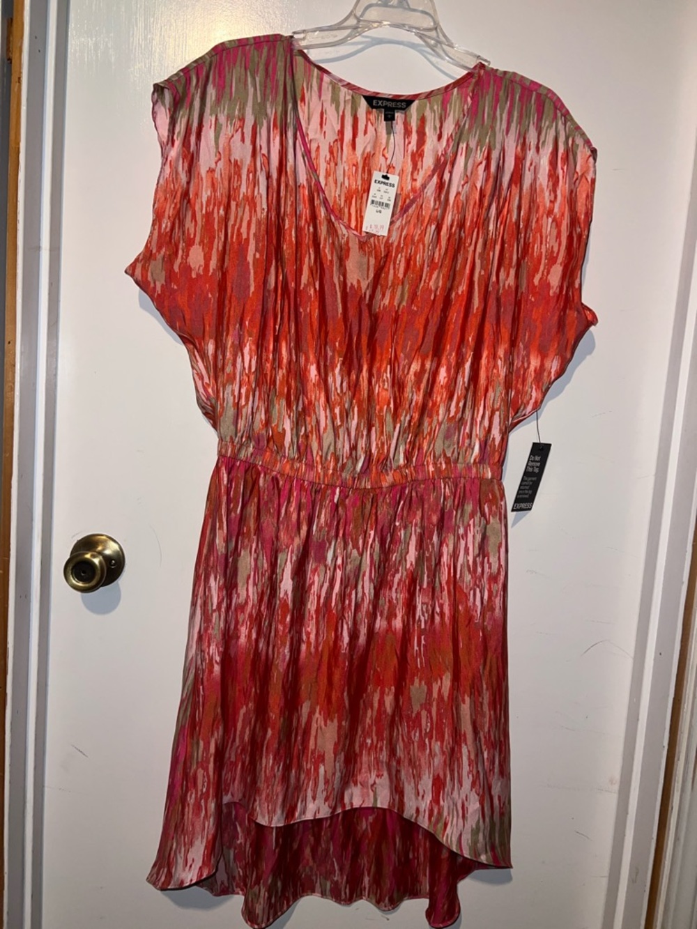 Express Coral and Pink Watercolor Hi-Low Dress